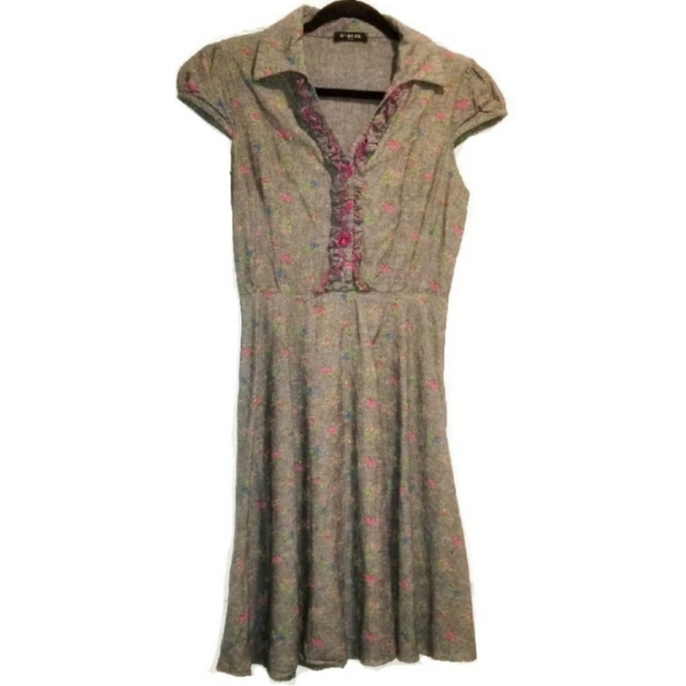 O'SHER MODCLOTH grey floral cap sleeve dress
